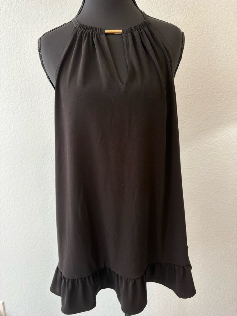 Michael Kors Black Halter Ruffle Hem Camisole Tank